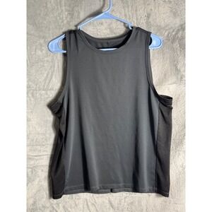 Lucy Women Activewear Tank Top Charcoal Gray Ribbed Side Panels Back Vent Size M